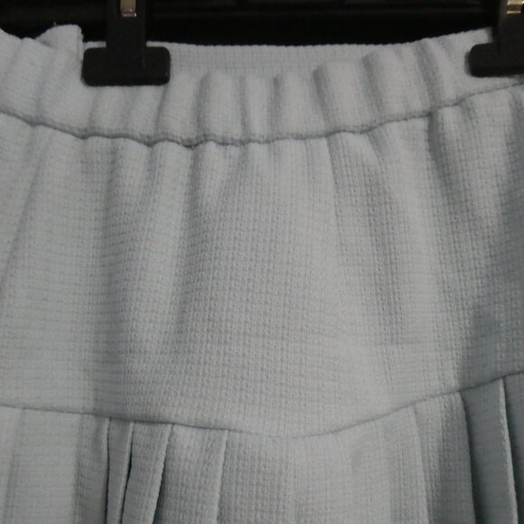 Textured Light Blue Lined Pleated Skirt | size 36 | Button and Zip Side Closure - Picture 11 of 15